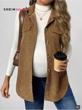 SHEIN Brown Corduroy Button-Front Maternity Vest